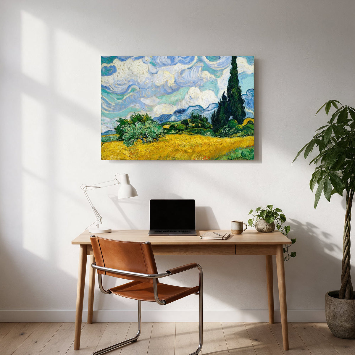 Cypress and Wheat Field — office room landscape