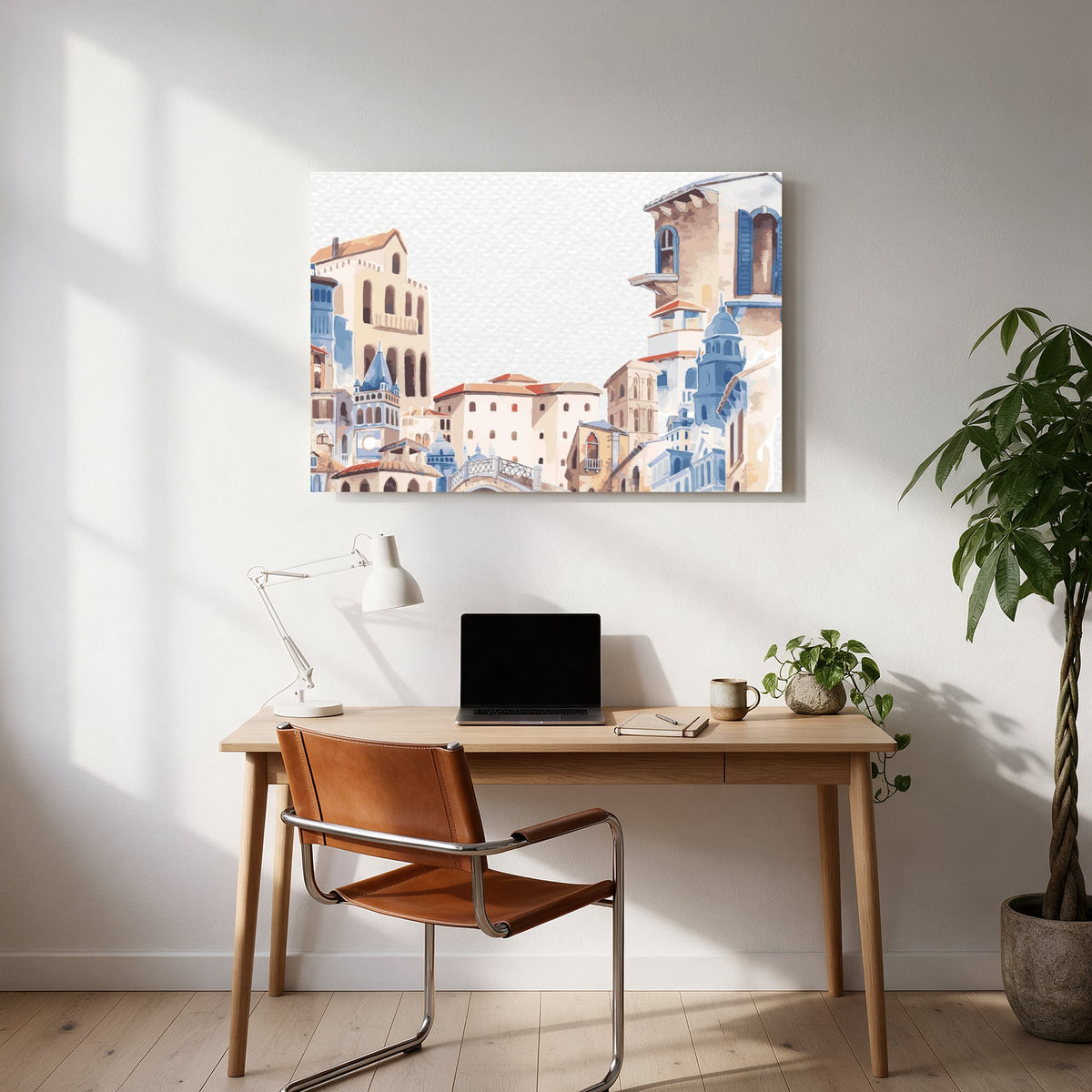 Watercolor Old Town — office room landscape