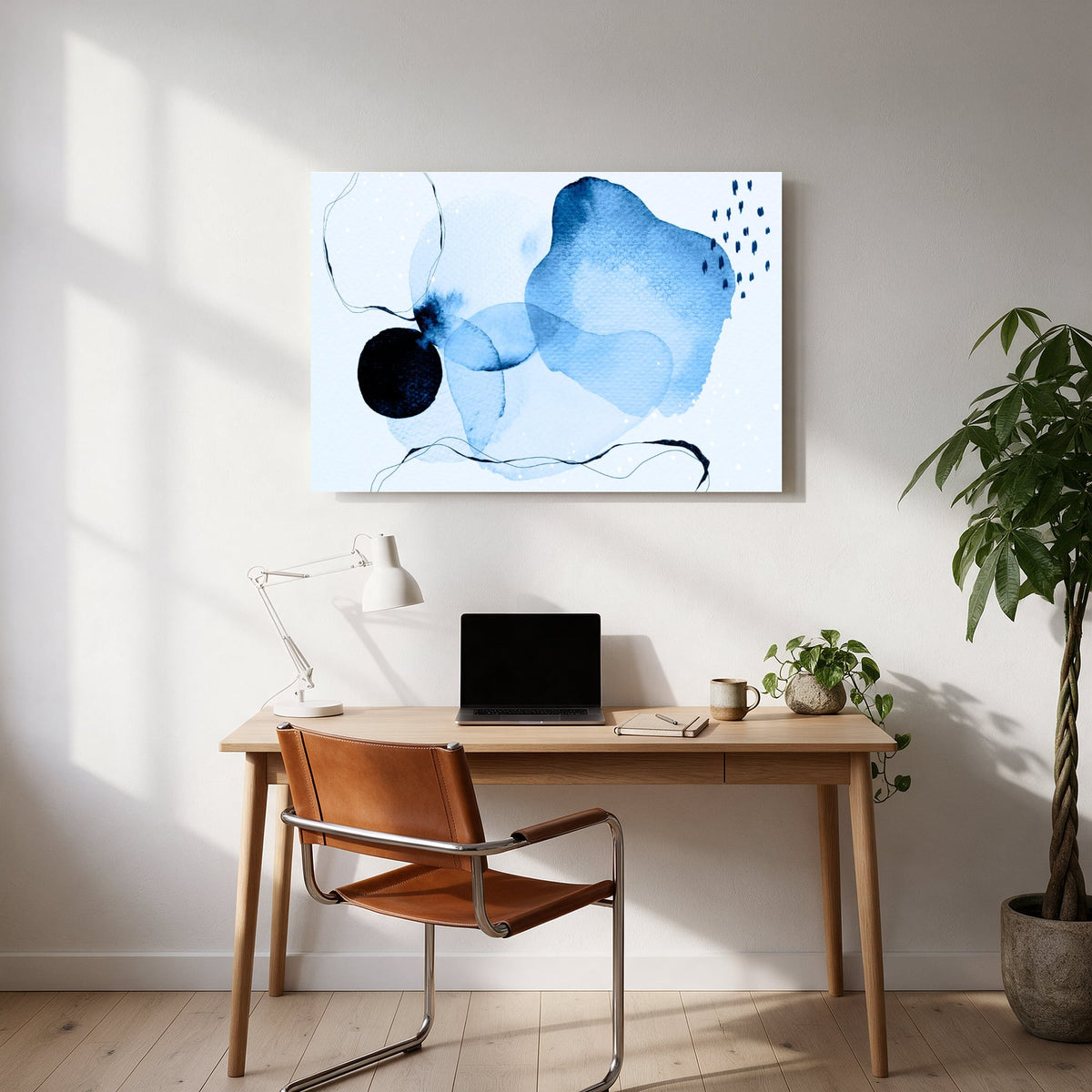 Blue Ink Watercolor — office room landscape