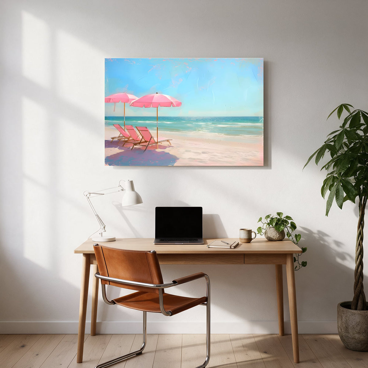 Pink Beach Umbrellas — office room landscape