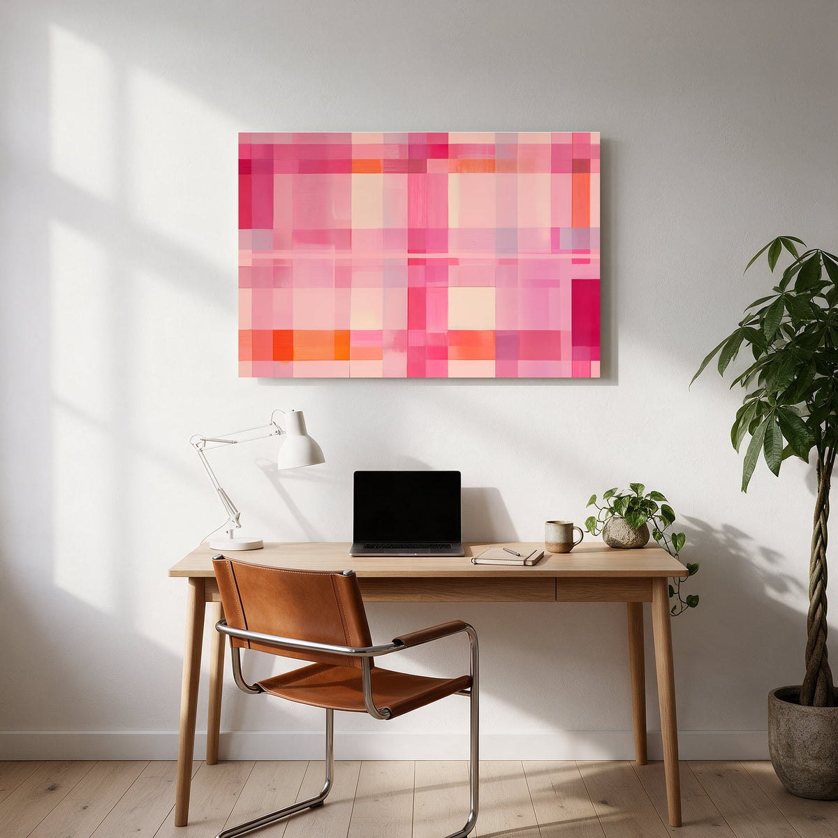 Pink Windowpane Check — office room landscape