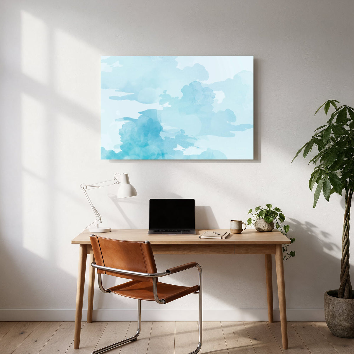 Blue Watercolor Clouds — office room landscape