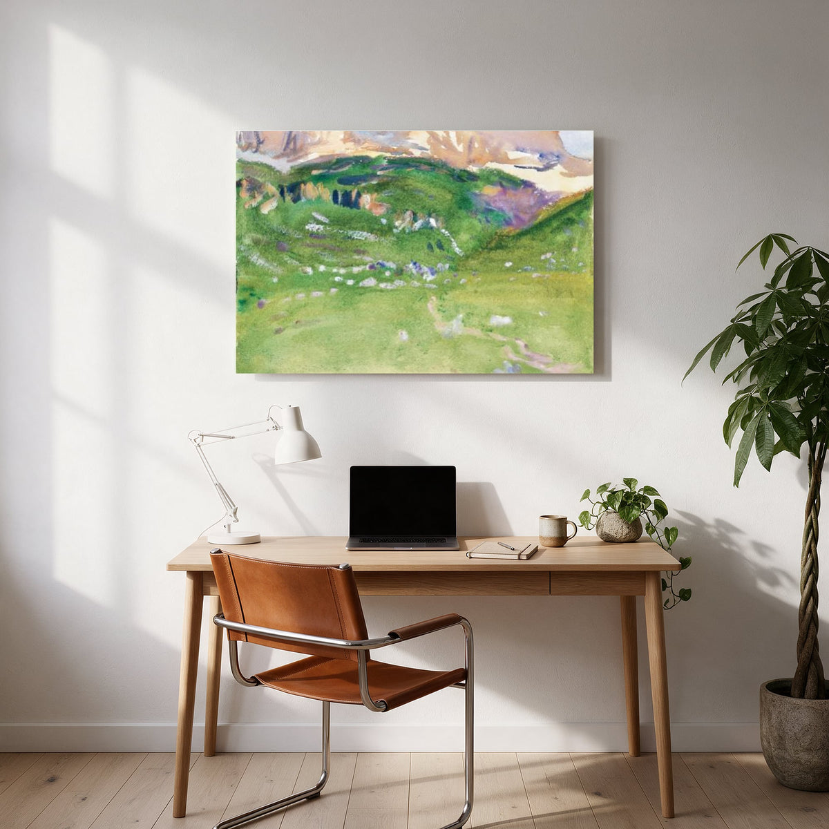 Alpine Meadow Watercolor — office room landscape