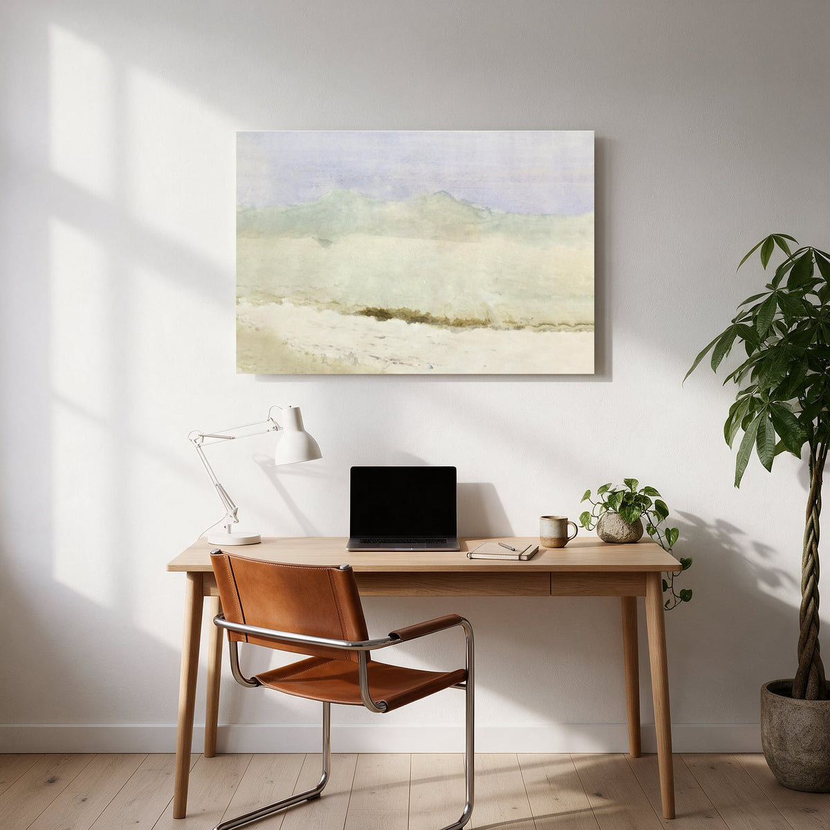 Soft Horizon Watercolor — office room landscape