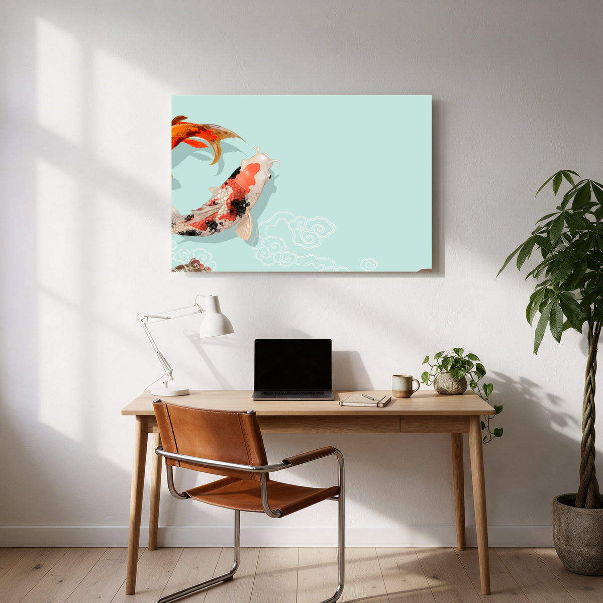Koi and Cherry Blossom Panorama — office room landscape