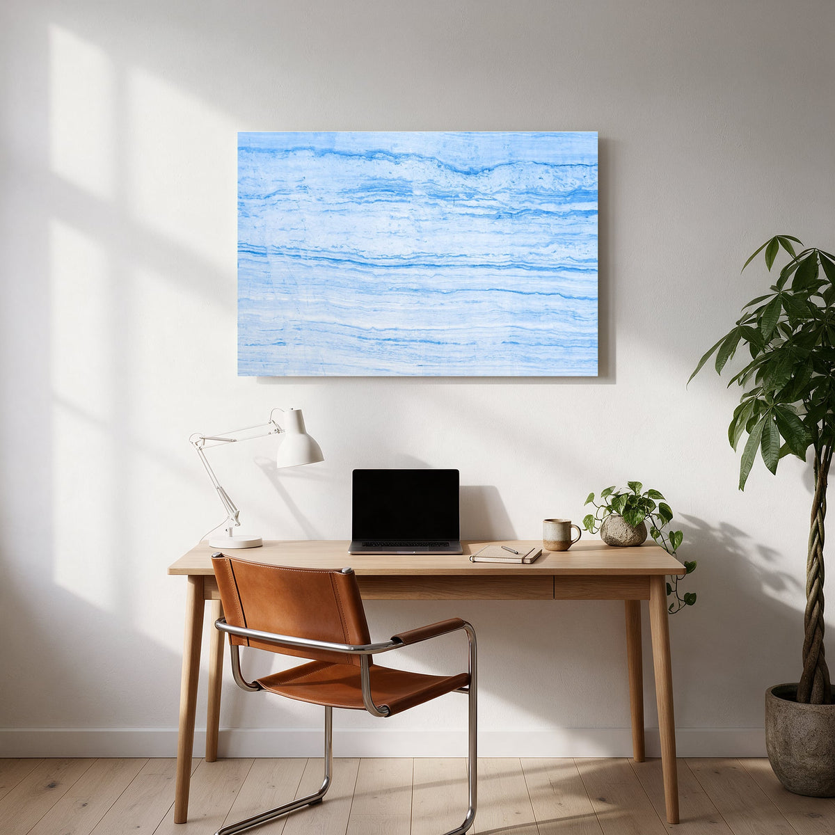 Blue Travertine Lines — office room landscape