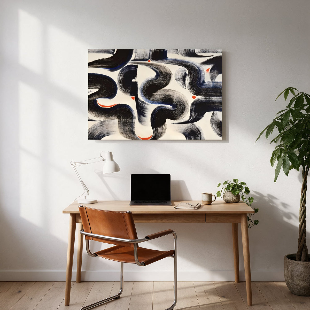 Indigo Ribbon Brushwork — office room landscape