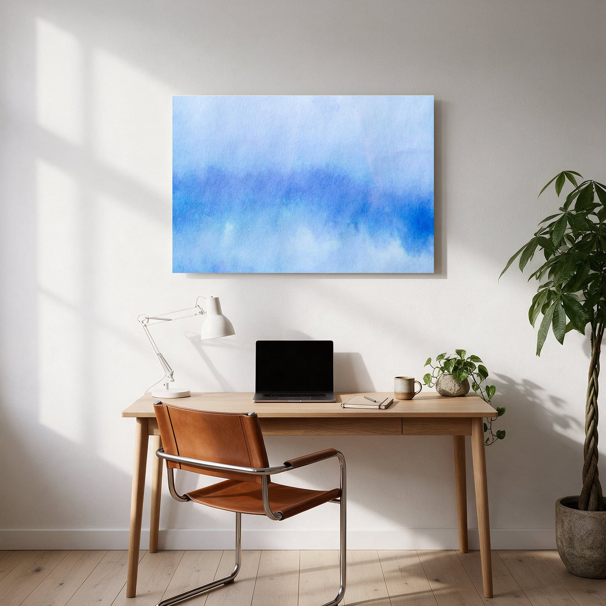 Blue Watercolor Horizon — office room landscape