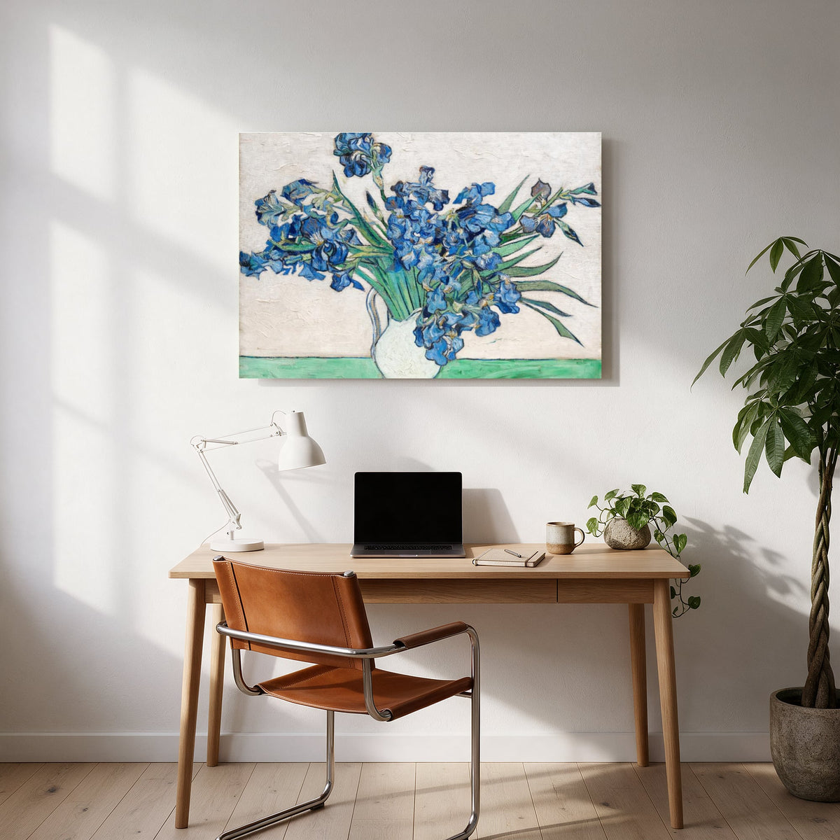 Irises in a White Vase — office room landscape