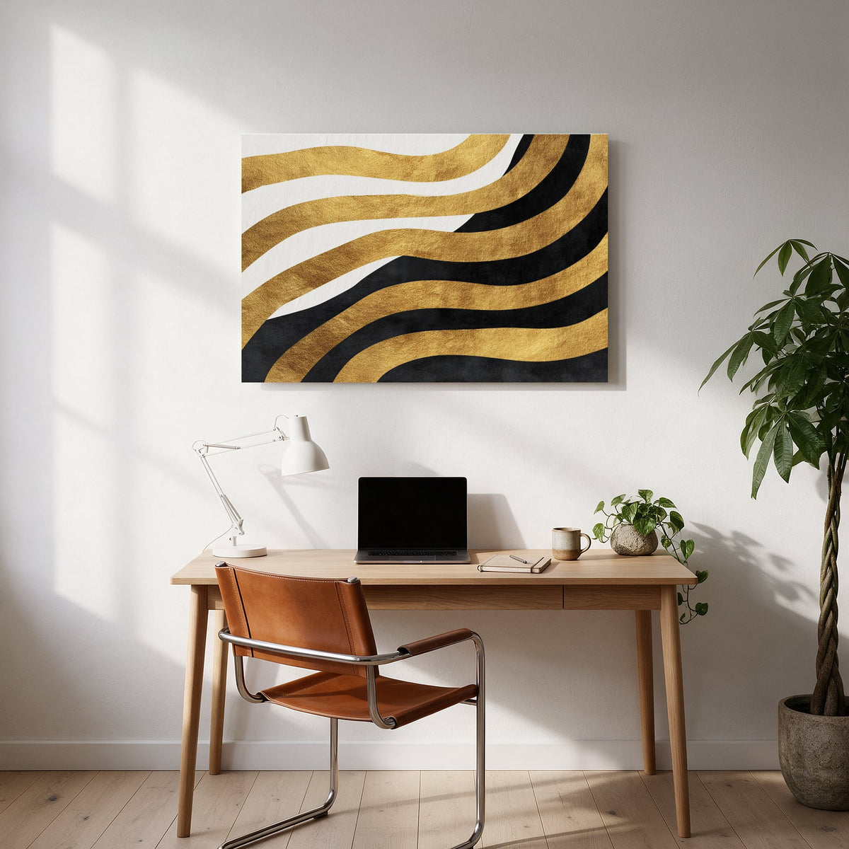 Black and Gold Ribbon Waves — office room landscape