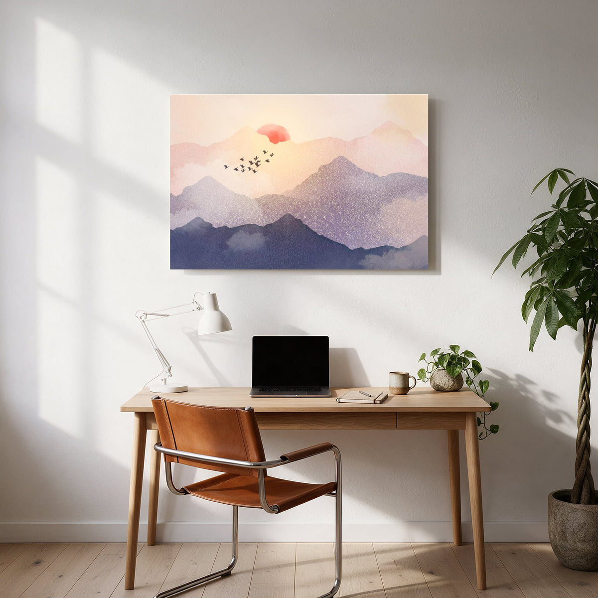 Mountain Sunrise Birds — office room landscape