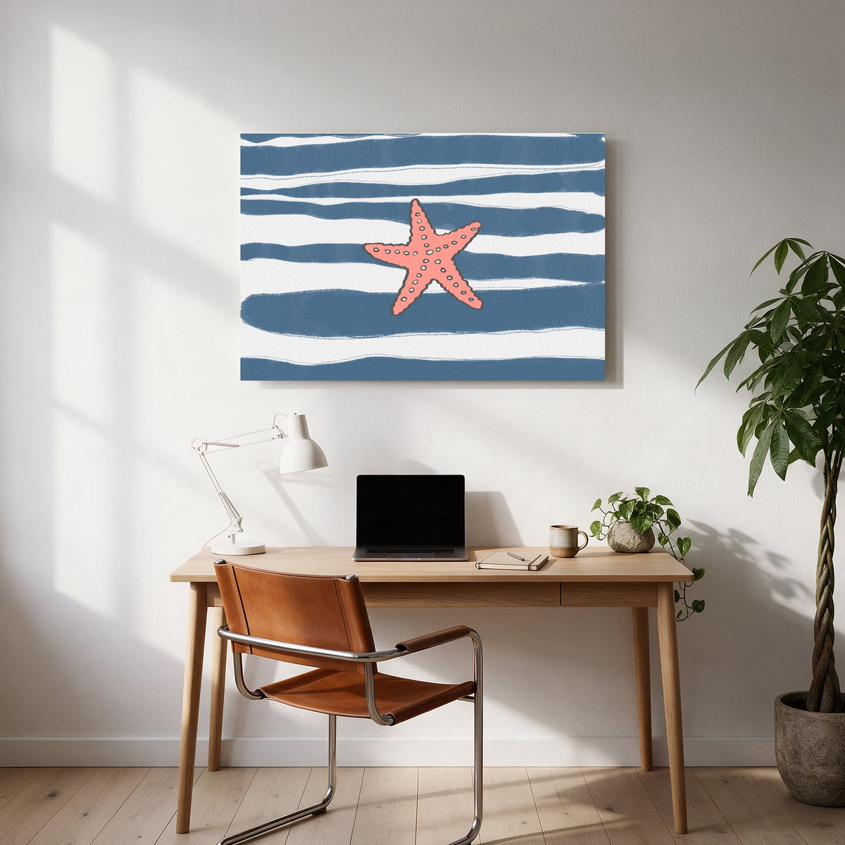Starfish on Navy Stripes — office room landscape