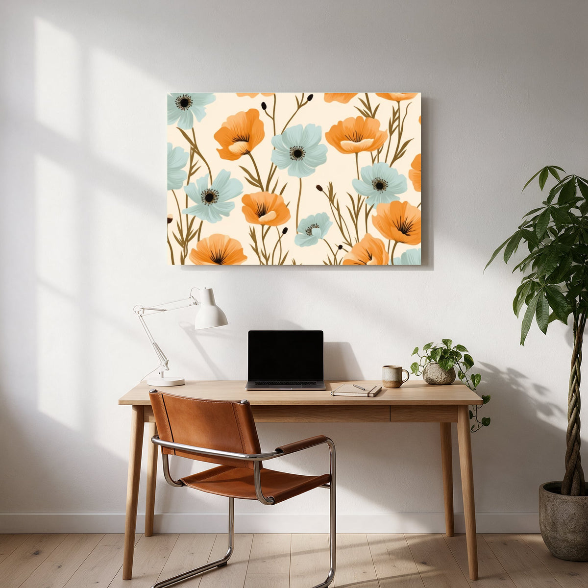 Orange Poppies and Blue Anemones — office room landscape