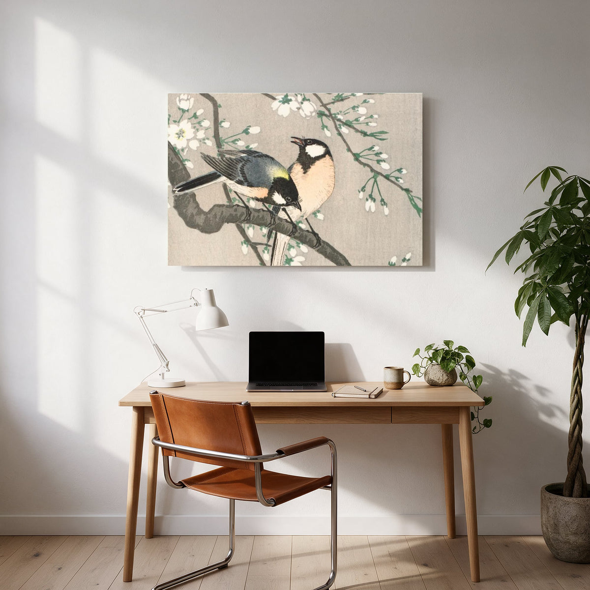 Great Tit on Blossom Branch — office room landscape