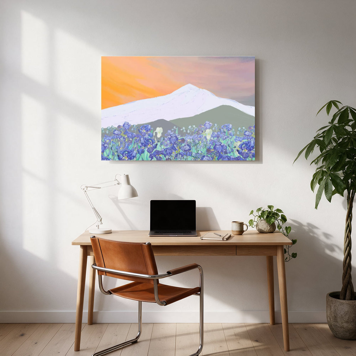 Irises and Snow Peak — office room landscape