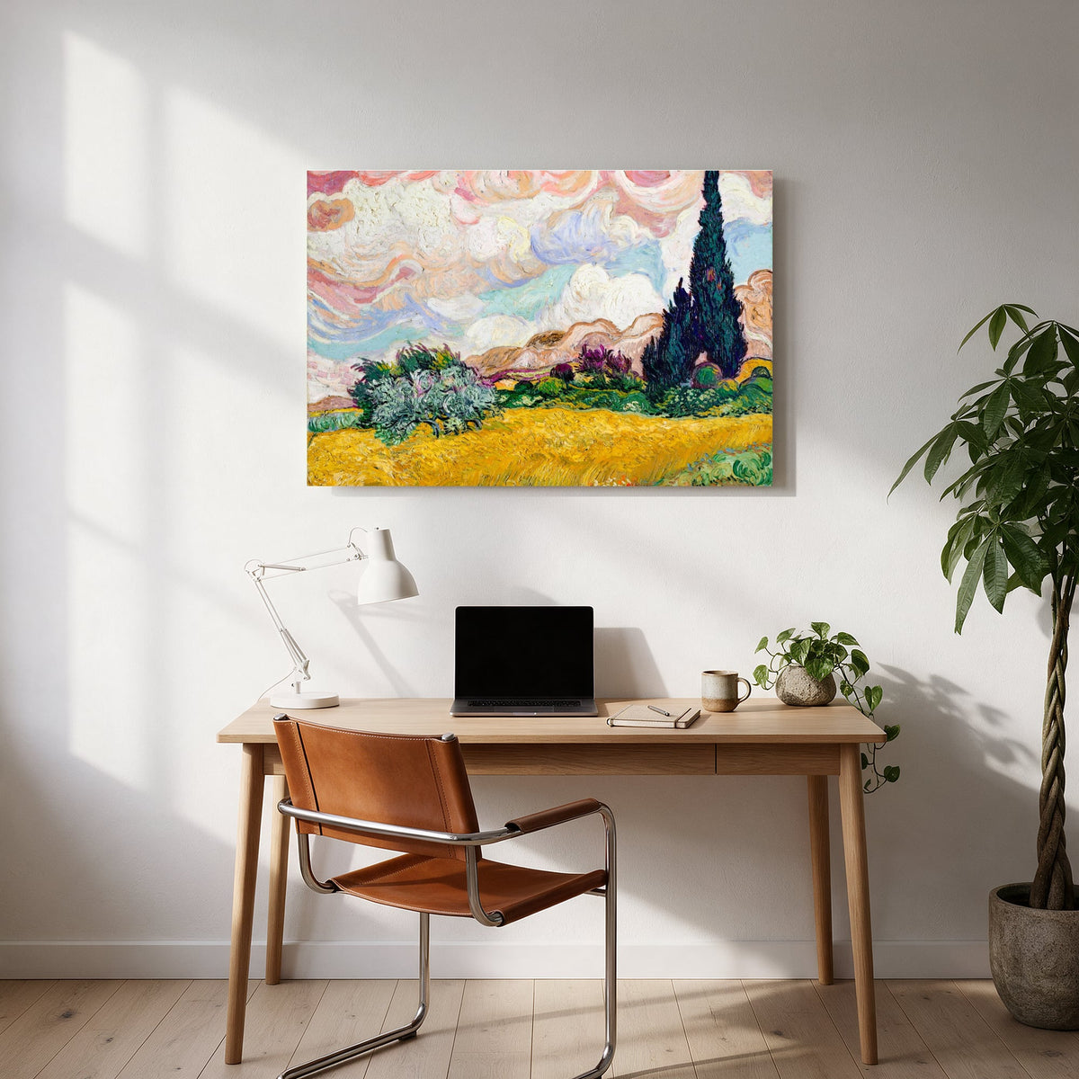 Pastel Cypress Wheat Field — office room landscape