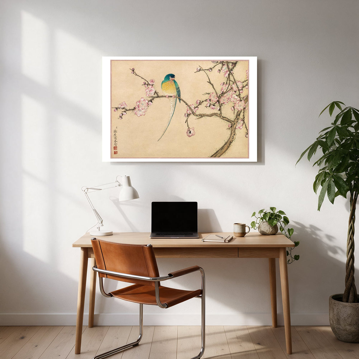 Bird on Plum Blossom Branch — office room landscape
