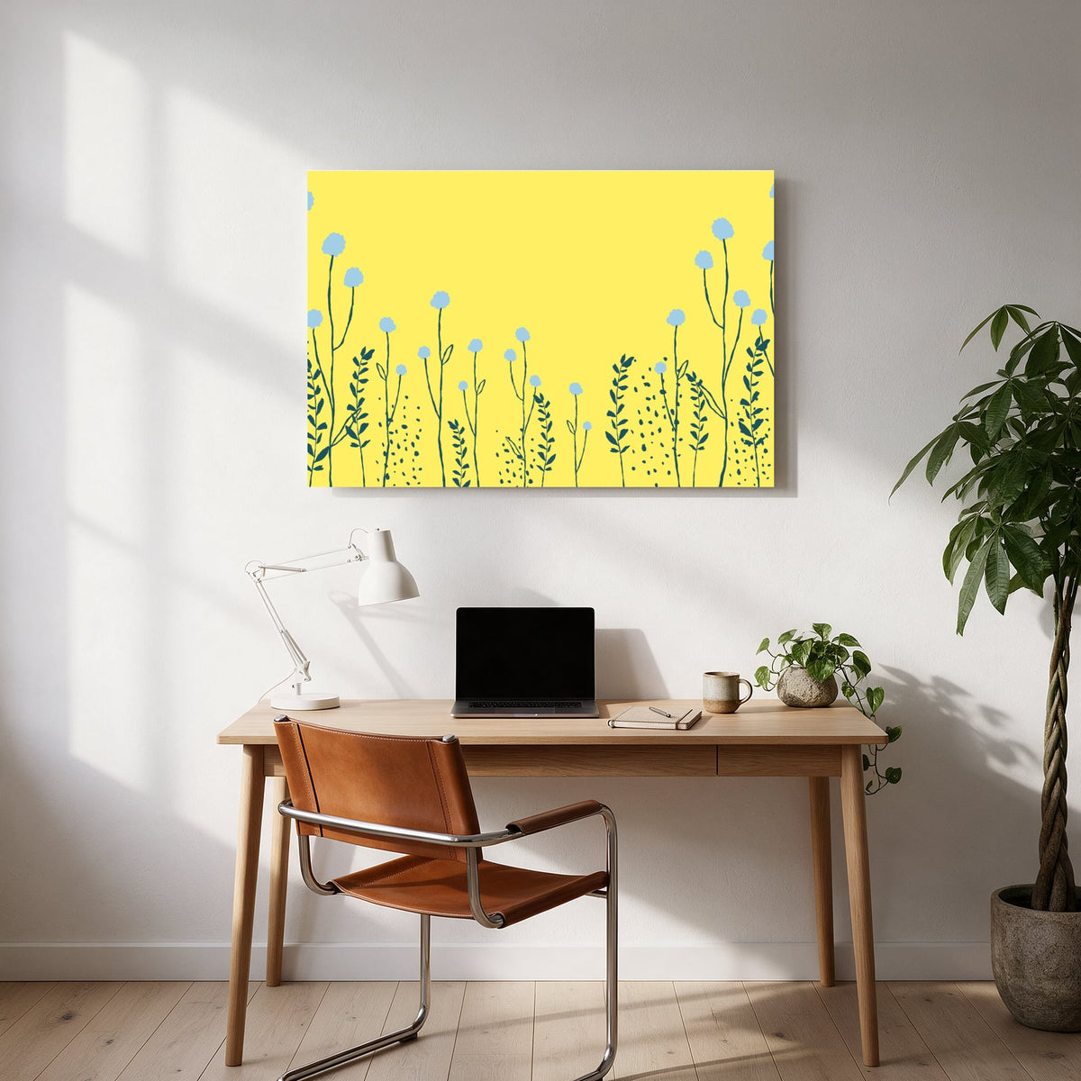 Blue Blooms on Yellow — office room landscape