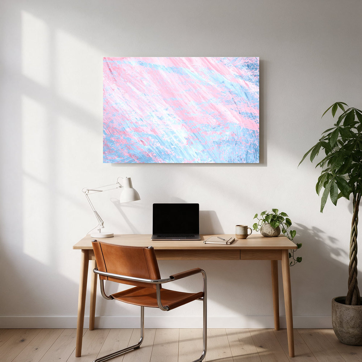 Pink and Blue Brushstrokes — office room landscape