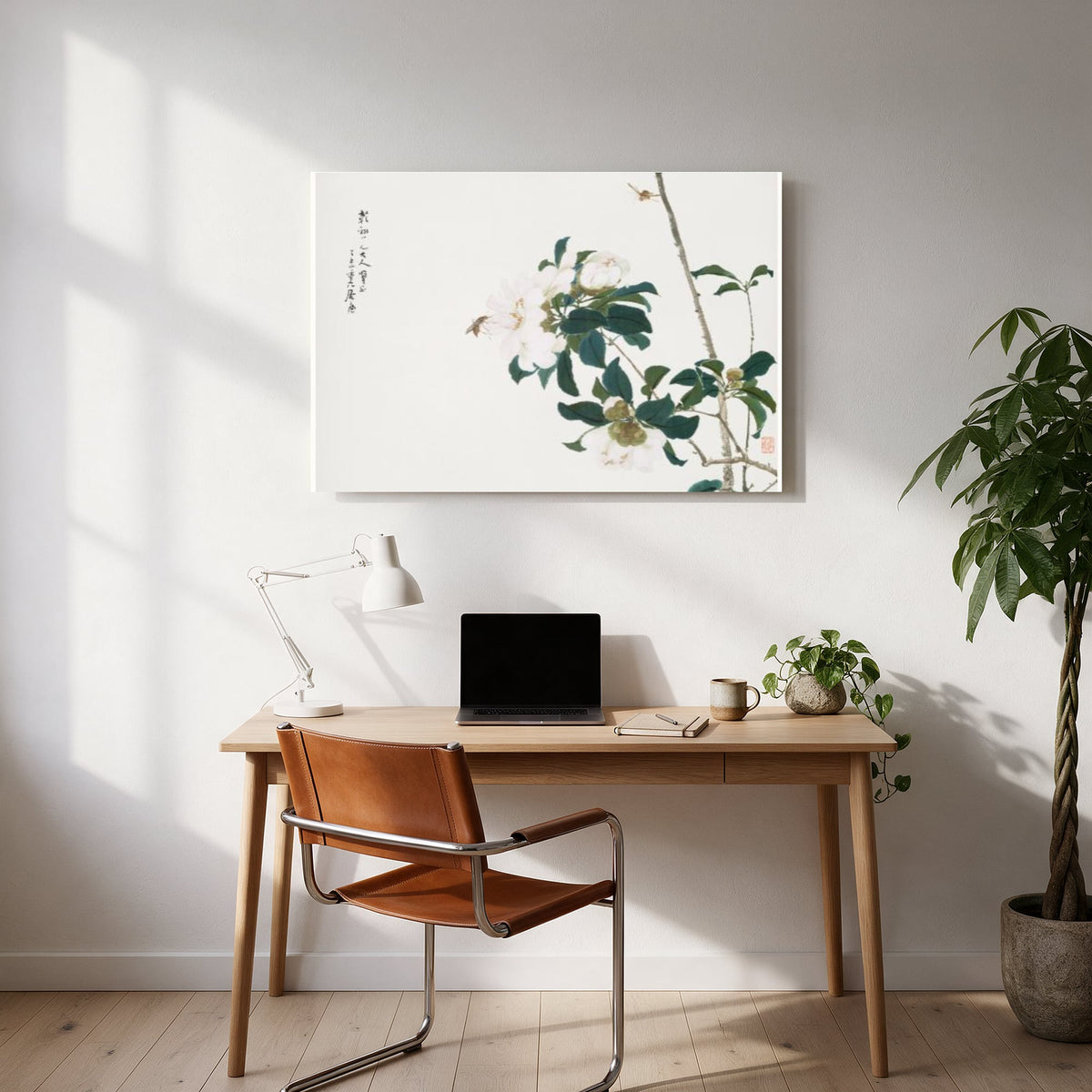 Camellia Ink Painting — office room landscape