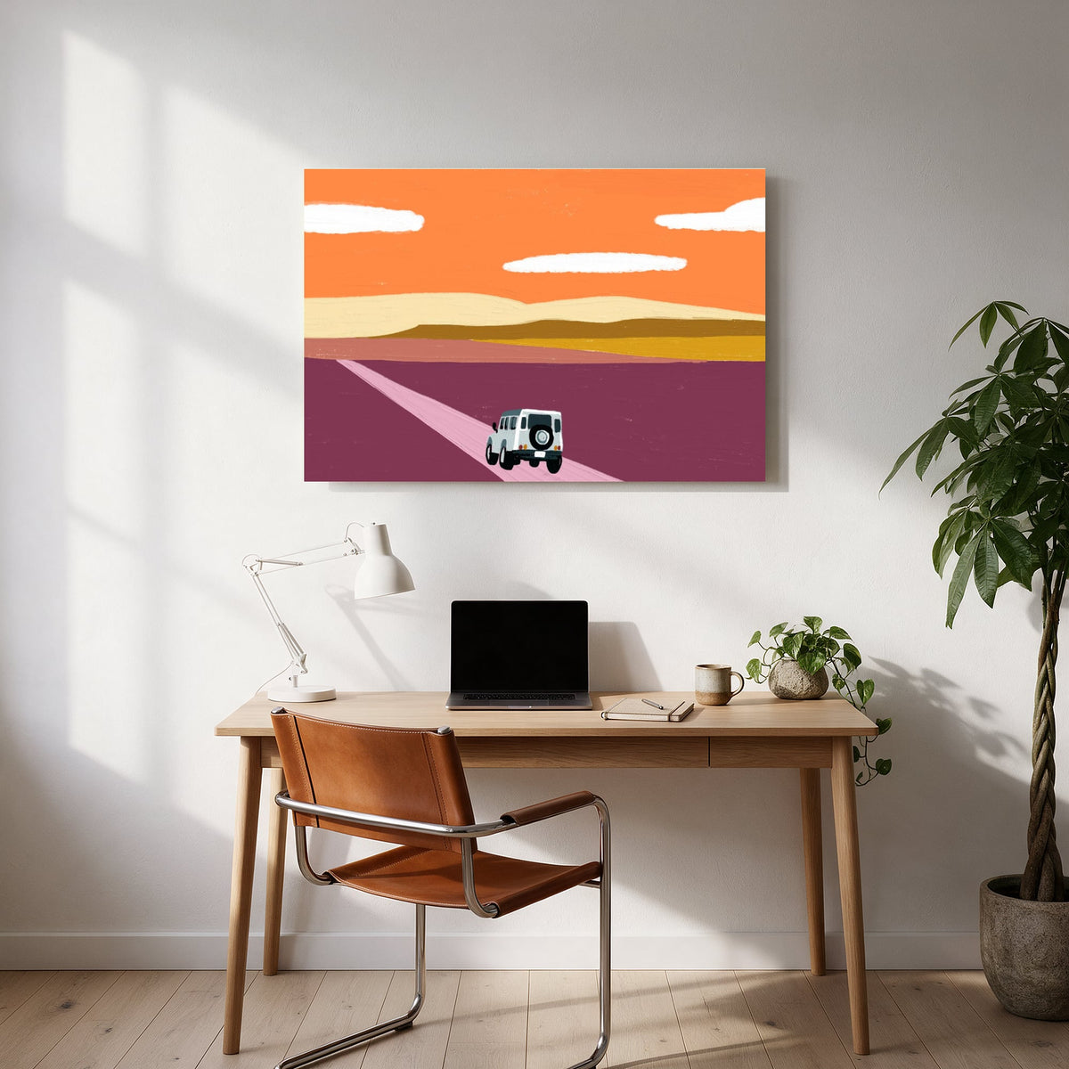 Retro Jeep Sunset — office room landscape