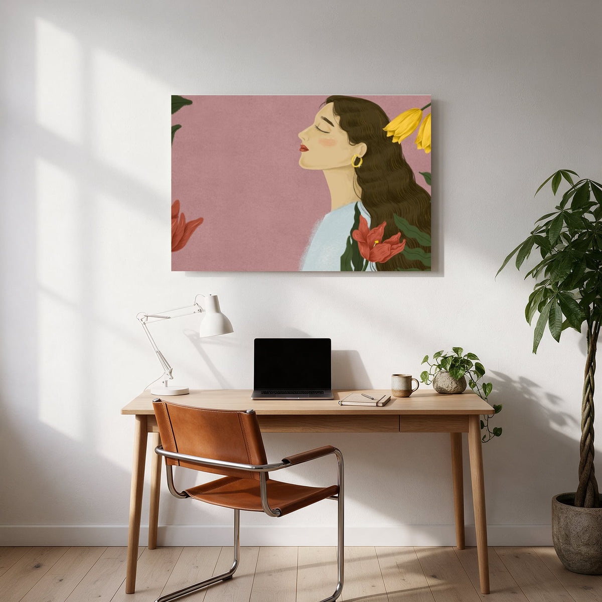 Woman with Flowers — office room landscape