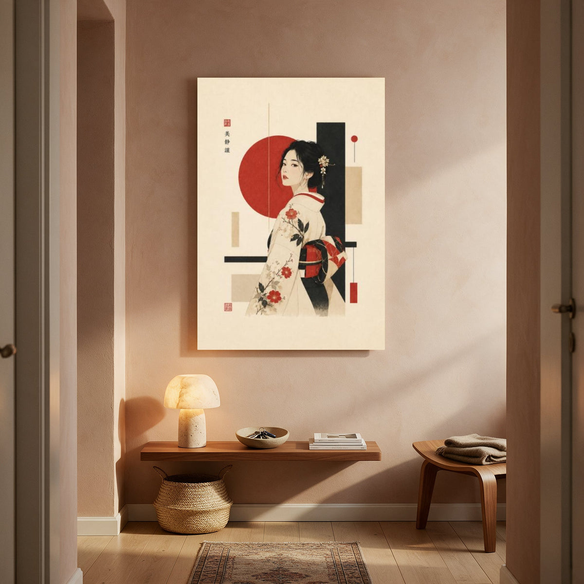 Modern Kimono and Red Sun — Portrait Living Room- Final