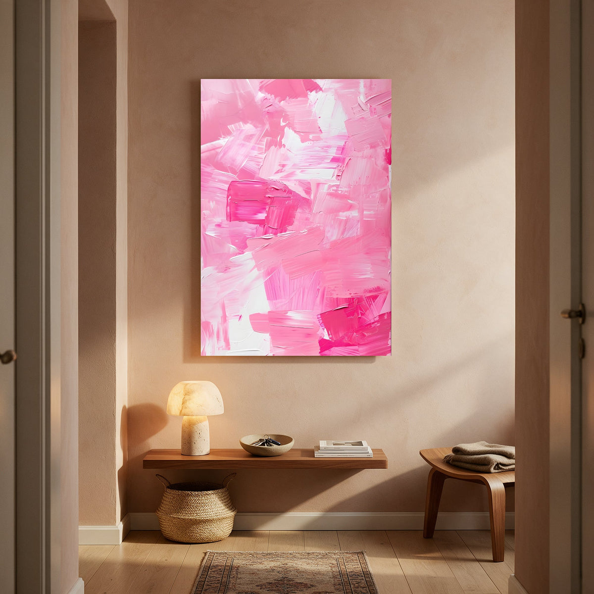 Pink Palette Knife Abstract — Portrait Living Room- Final