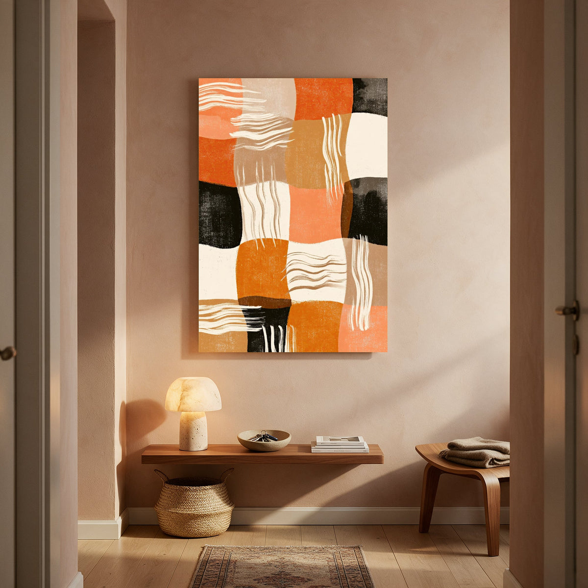 Terracotta Checker Weave — Portrait Living Room- Final