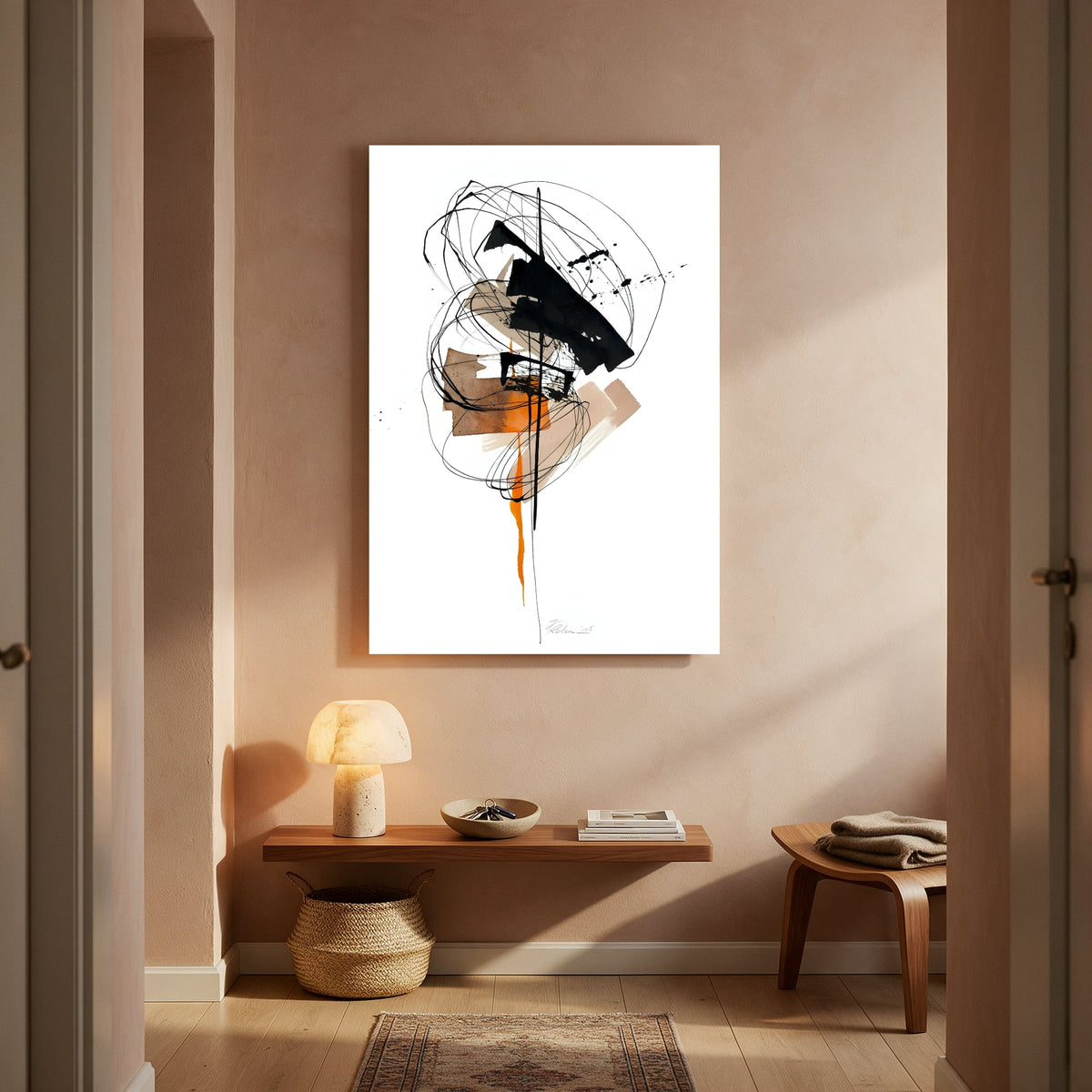 Orange Drip Abstract — Portrait Living Room- Final
