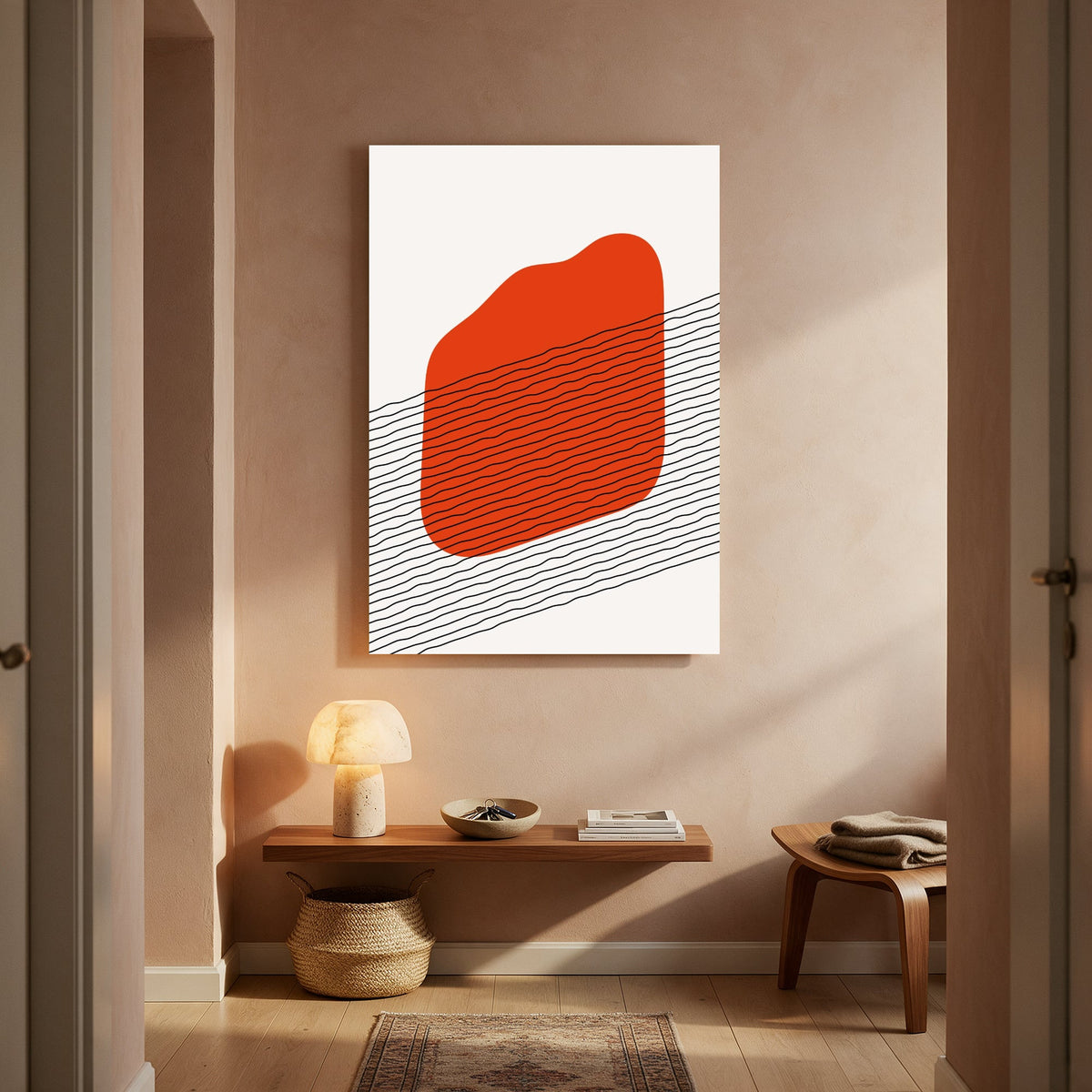 Crimson Bloom with Linework — Portrait Living Room- Final