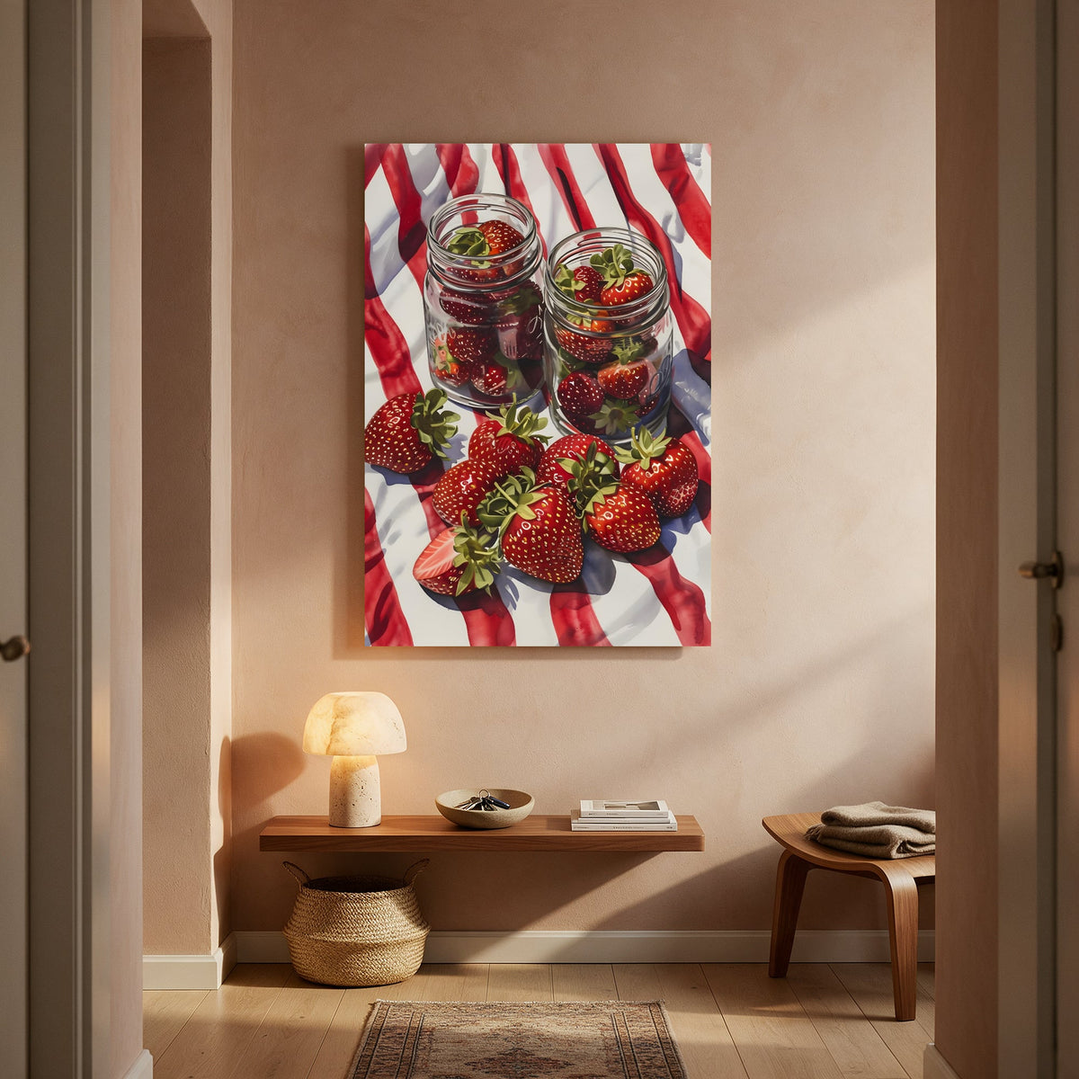 Strawberries on Striped Cloth — Portrait Living Room- Final