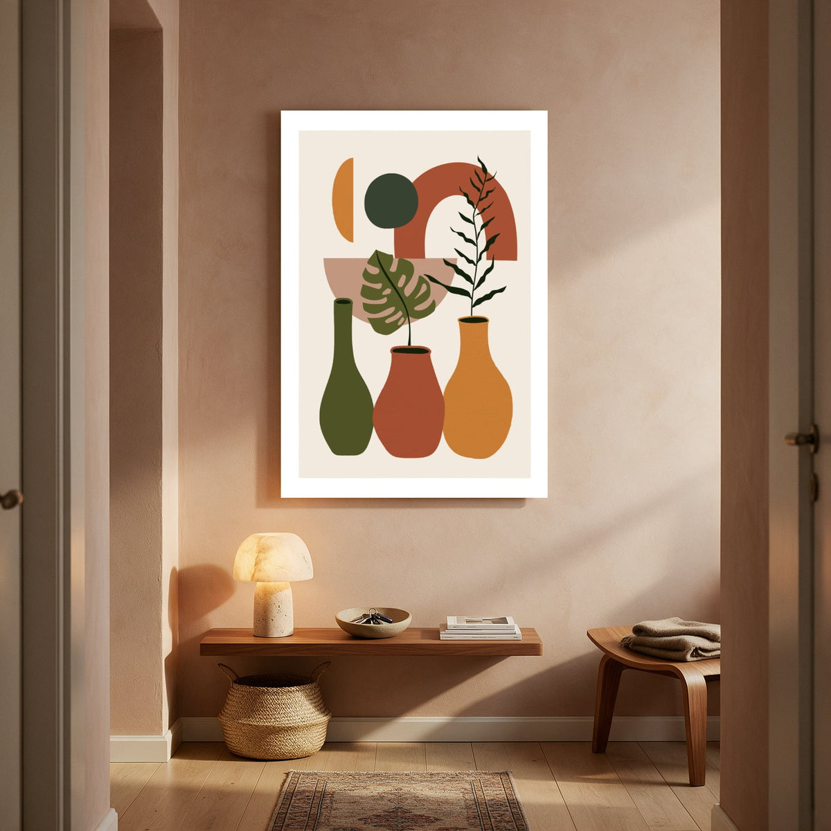 Boho Vases and Leaves on Cream — Portrait Living Room- Final