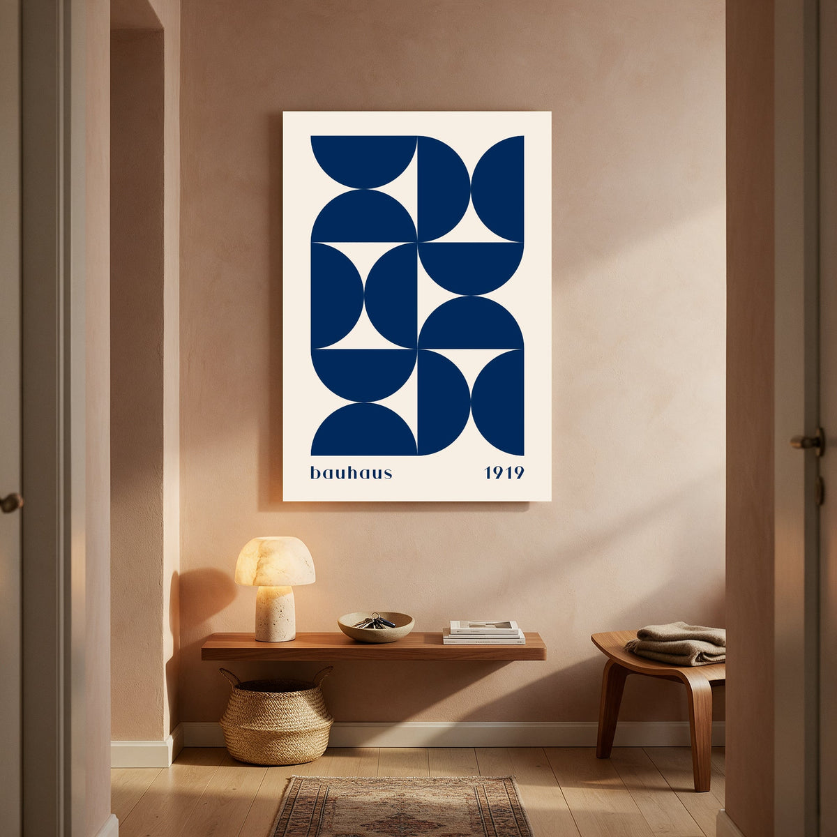 Bauhaus Navy Pinwheel on Cream — Portrait Living Room- Final