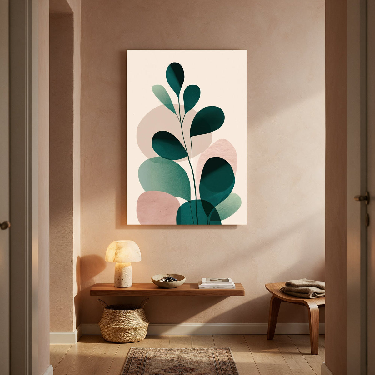 Teal and Blush Branch — Portrait Living Room- Final
