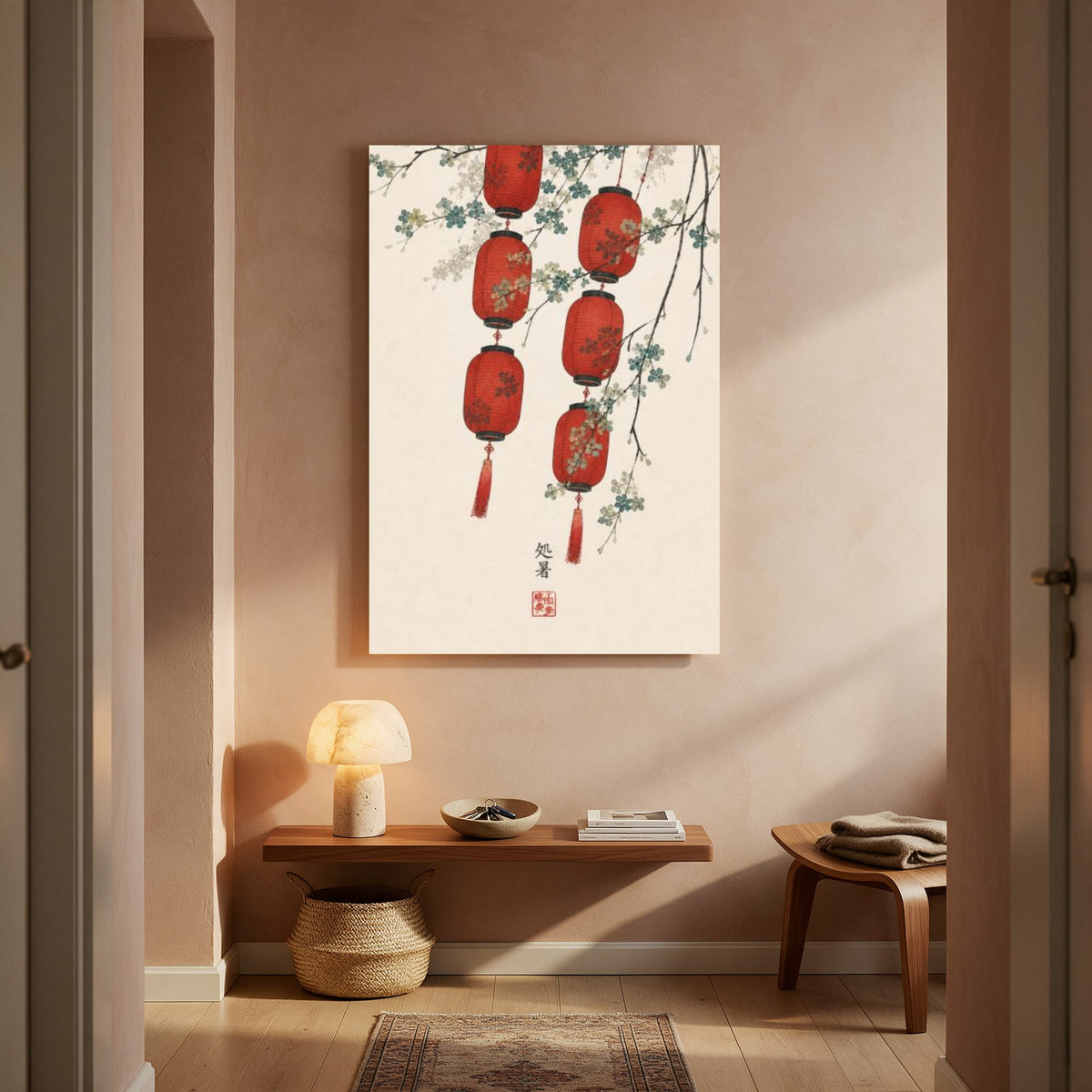 Red Lanterns and Blossoms — Portrait Living Room- Final