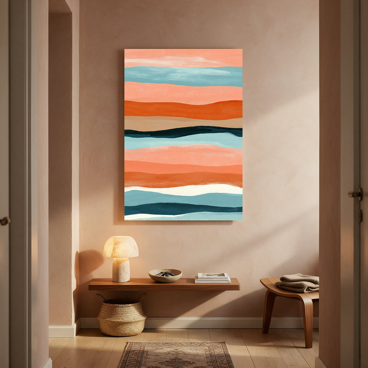 Coral Horizon Stripes — Portrait Living Room- Final