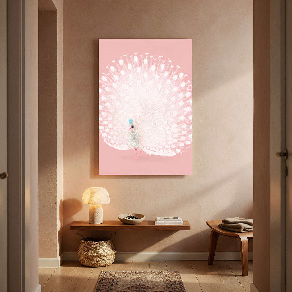 White Peacock on Pink — Portrait Living Room- Final