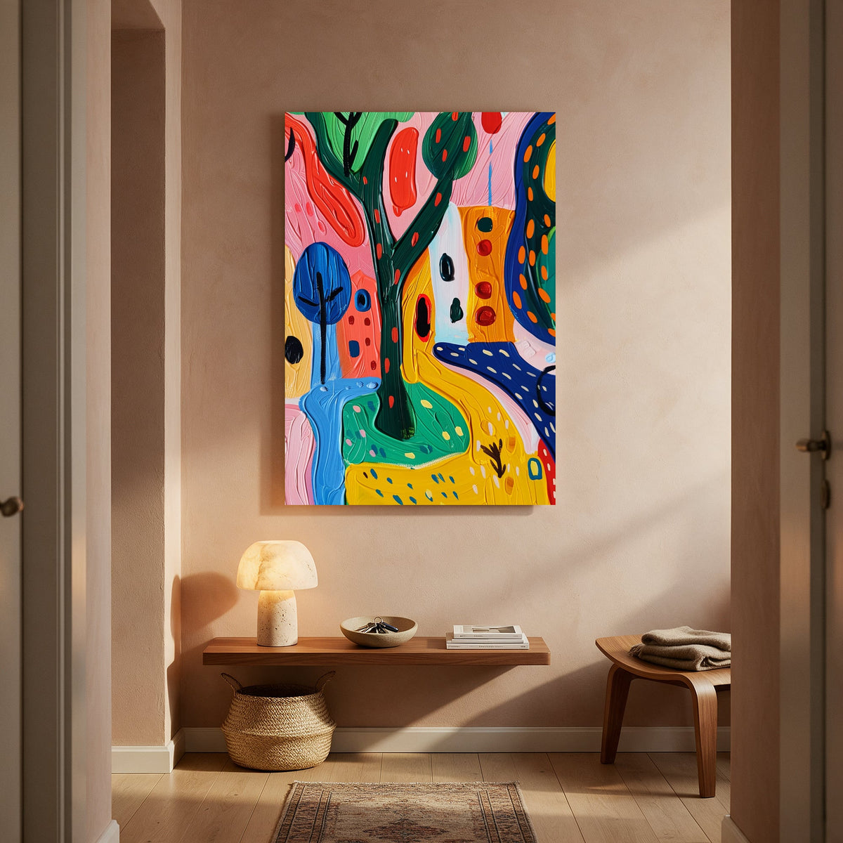 Village Tree Folk Art — Portrait Living Room- Final