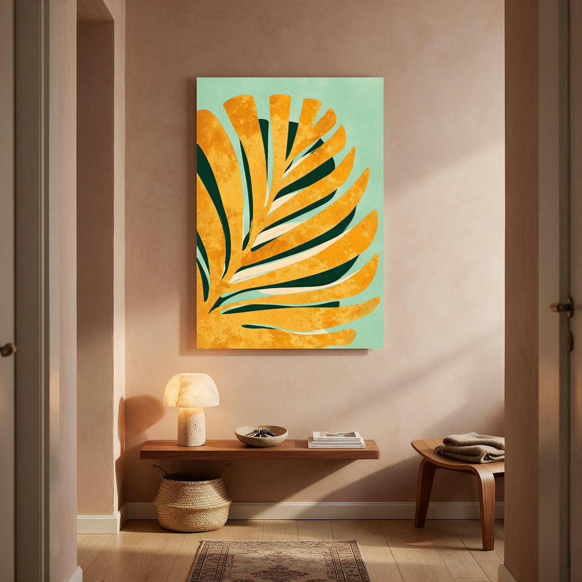 Golden Palm on Mint — Portrait Living Room- Final
