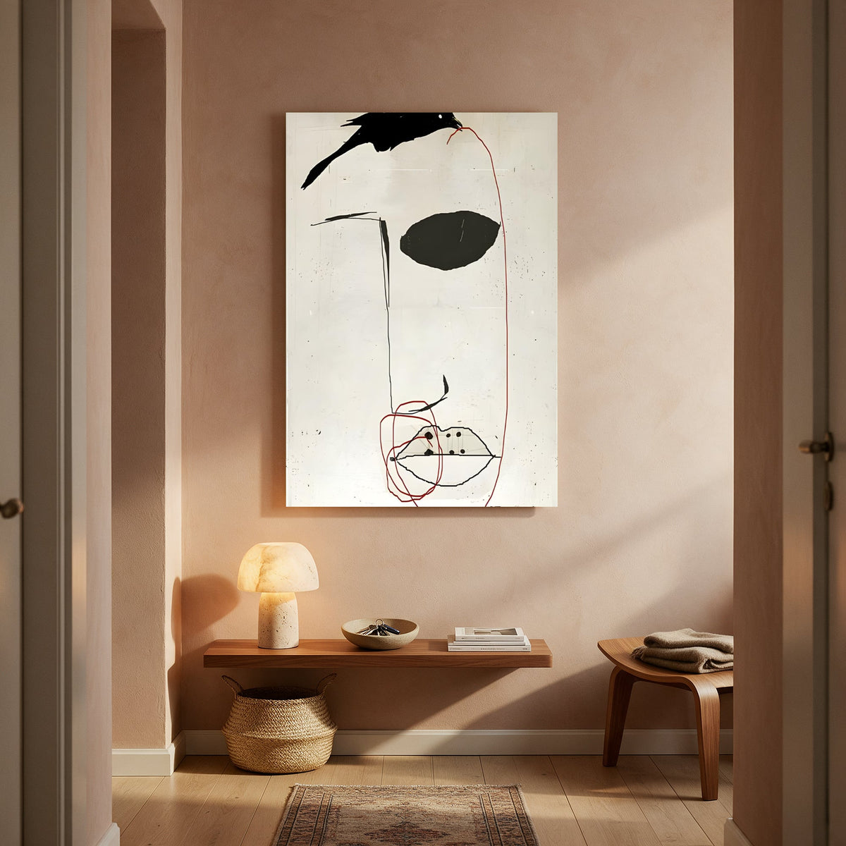 Face and Bird Line Art — Portrait Living Room- Final
