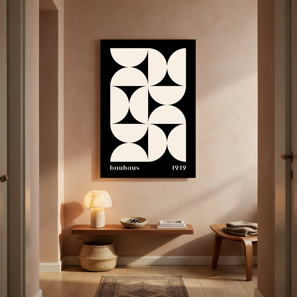 Bauhaus Cream Pinwheel on Black — Portrait Living Room- Final