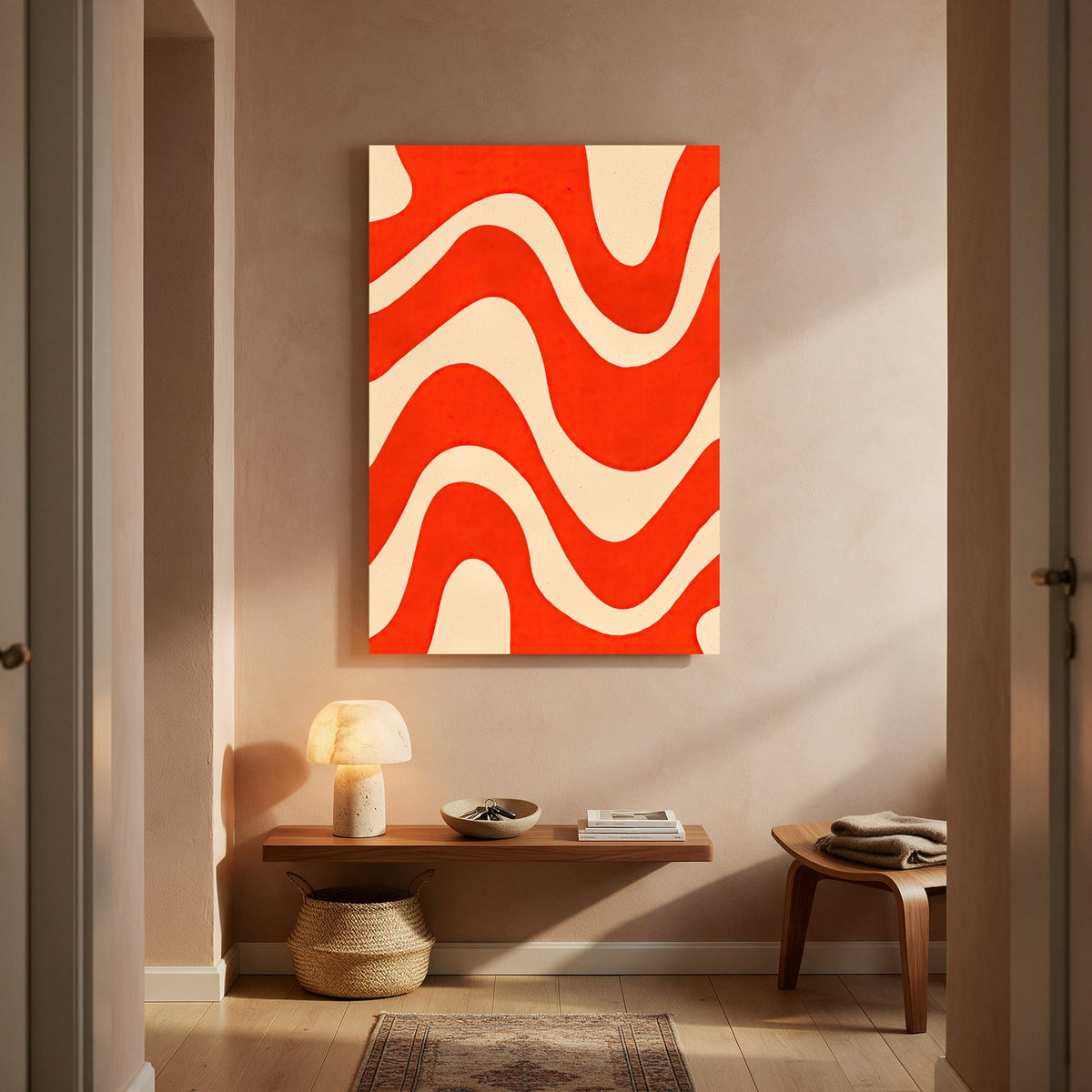 Crimson Groove Waves — Portrait Living Room- Final