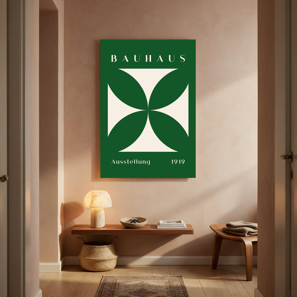 Bauhaus Green Cross on Panel — Portrait Living Room- Final
