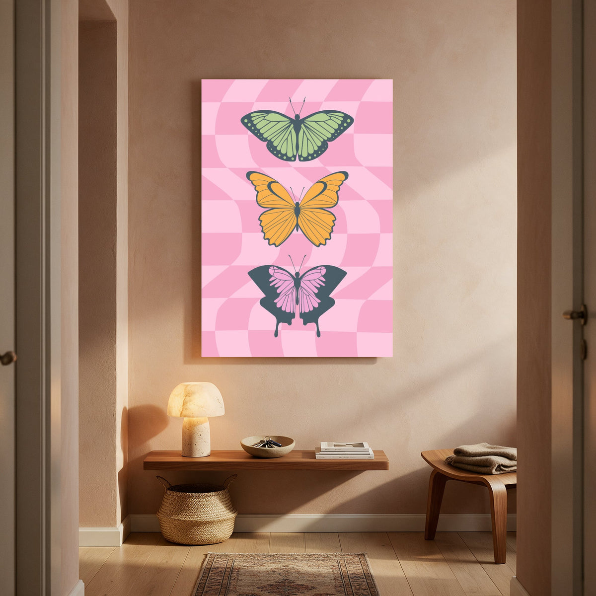 Butterflies on Pink Check — Portrait Living Room- Final