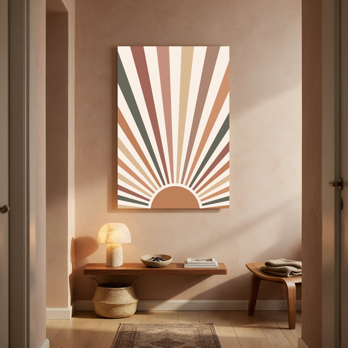 Terracotta Sunburst Rays — Portrait Living Room- Final