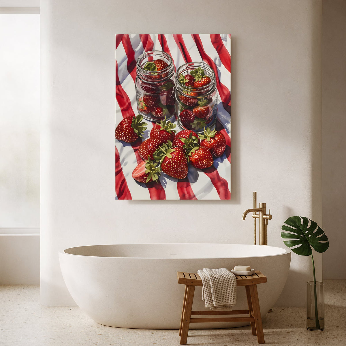 Strawberries on Striped Cloth — Portrait Bathroom Final