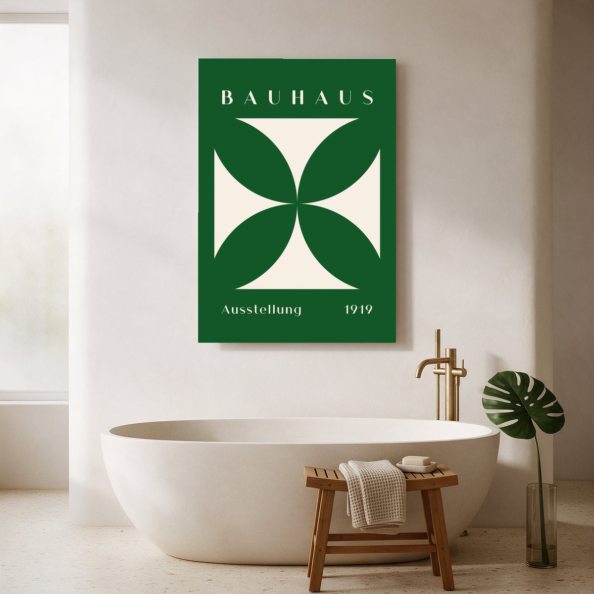 Bauhaus Green Cross on Panel — Portrait Bathroom Final