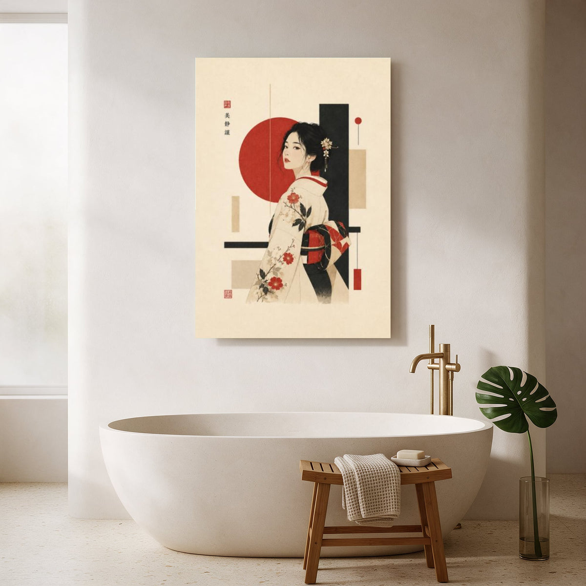 Modern Kimono and Red Sun — Portrait Bathroom Final
