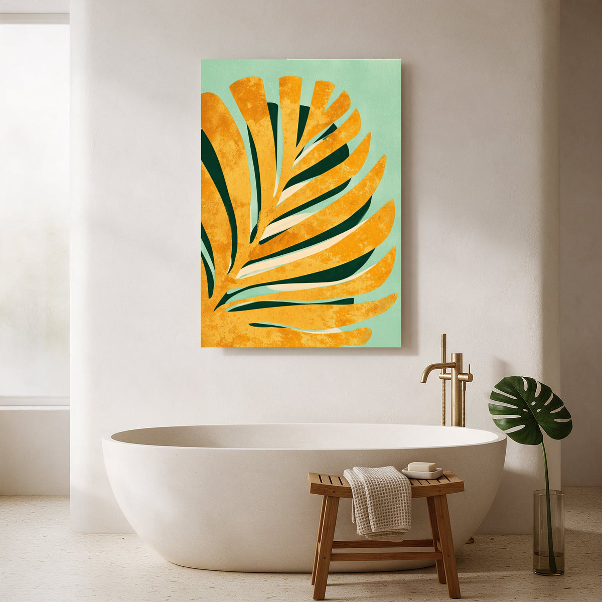Golden Palm on Mint — Portrait Bathroom Final